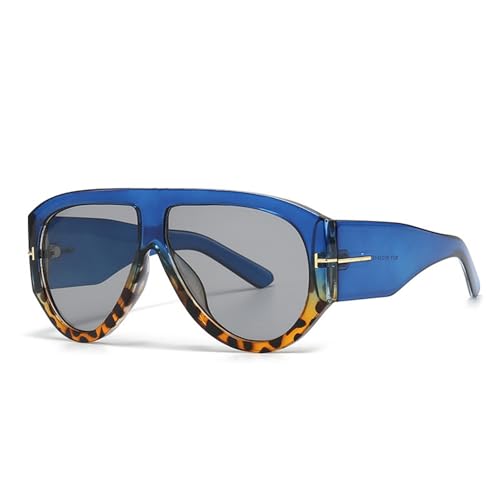 OSAGAMA Vintage Übergroße Sonnenbrille Ovale Pilot Brille Oversized Sunglasses für Damen Herren Blau von OSAGAMA