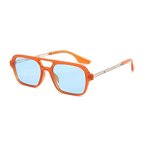 OSAGAMA Vintage Quadratische Sonnenbrille für Damen Herren 70er Jahre Kleine Brille Metallrahmen Orange/Blau von OSAGAMA