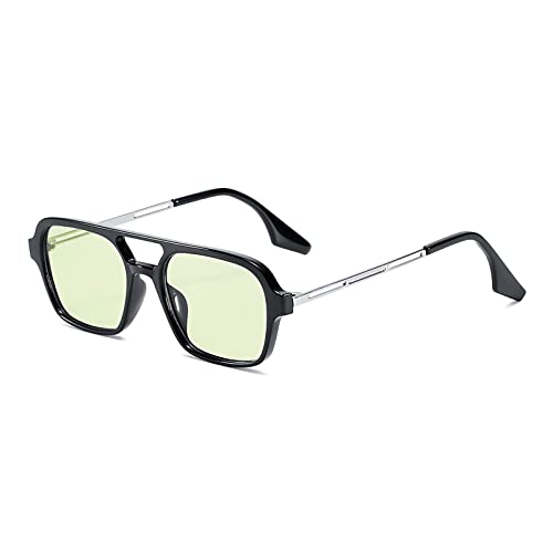 OSAGAMA Vintage Quadratische Sonnenbrille für Damen Herren 70er Jahre Kleine Brille Metallrahmen Schwarz/Grün von OSAGAMA