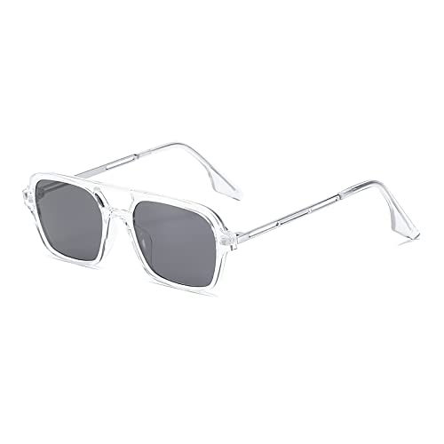 OSAGAMA Vintage Quadratische Sonnenbrille für Damen Herren 70er Jahre Kleine Brille Metallrahmen Transparent/Grau von OSAGAMA