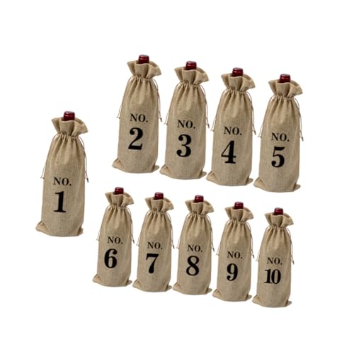 OSALADI 10 Stück Teiliges Set Europäischer Stil Weinflaschenbeutel Vintage Leinen mit Nummern für Hochzeiten Langlebig und Waschbar für Weinliebhaber und Party Dekoration OSALADI 10 Stück Teiliges Set Europäischer Stil Weinflaschenbeutel Vintage Leinen mit Nummern für Hochzeiten Langlebig und Waschbar für Weinliebhaber und Party Dekoration von OSALADI
