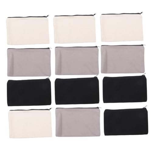 OSALADI 12 Stück Canvas Taschen mit Reißverschluss Multifunktionale Kosmetiktaschen Federmäppchen Schwarz Beige für Aufbewahrung DIY Reisen von OSALADI
