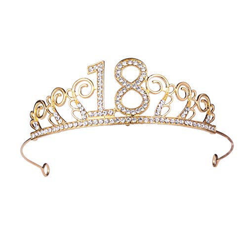 OSALADI 18. Geburtstag Königin Tiaras Strasskristallkronen Nummer Geburtstag Kronen Kamm Hochzeit Haar Accessoire für Frauen Mädchen Braut Golden von OSALADI