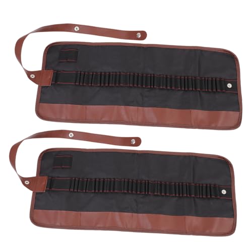 OSALADI 2 Stück Bleistift Rolltasche Rollen Schreibwaren Tasche für Zeichenstifte Federmäppchen Masse Rollstifthalter schwarzbraune Bleistiftverpackung Segeltuch Brown von OSALADI