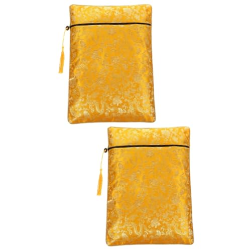 OSALADI 2 Stück Buch Aufbewahrungstasche Blau Schreibwaren Schulbedarf Reißverschlussbeutel schlank groß Etui Bleistifthalter Büchertasche Notebooktasche mit Reißverschluss die Seide Gelb von OSALADI