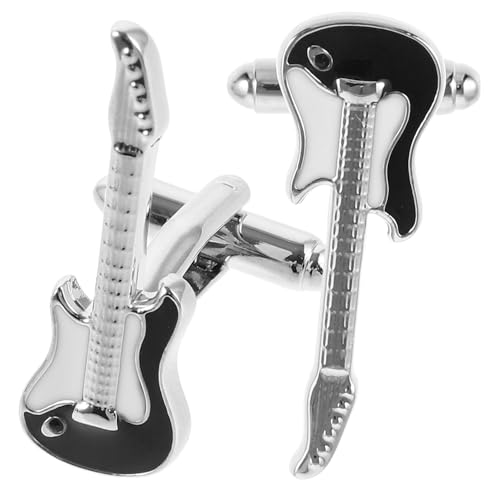 OSALADI 2 Stück Musik-Manschettenknöpfe Schwarz für Blau Gold Gitarre Anzug Manschettenknöpfe Business Manschette Links Anzug Nieten Männerknöpfe Hemd-Manschettenknopf Messing Silber von OSALADI