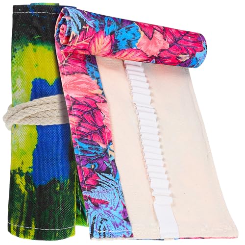 OSALADI 2 Stück Roll Up Stiftetaschen mit Ahornblatt Muster Canvas Federmäppchen für Schule Kunst und Zeichnungen für Buntstifte Holzstifte und Marker von OSALADI