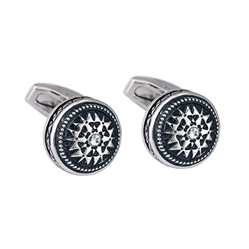 OSALADI 2 Stück Strass Manschettenknöpfe für Herren Cufflinks mit Runddesign für Formelle Anlässe und Besondere Veranstaltungen Silberfarben Schmuck für Anzüge von OSALADI