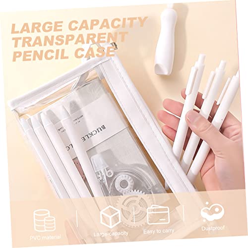 OSALADI 2 Stück wasserdichte PVC Federmäppchen Transparent Großvolumig Stifttasche für Schüler und Büro Leicht Tragbar Kratzfest Organizer Weiß von OSALADI
