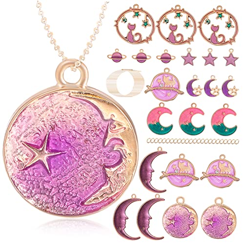 OSALADI 24stücke Teiliges Diy Halsketten Charm Mit Verschiedenen Anhängern Goldenen Ketten Und Öffnungsringen Für Frauen Geeignet Für Schmuckherstellung Und Kreative Bastelprojekte von OSALADI