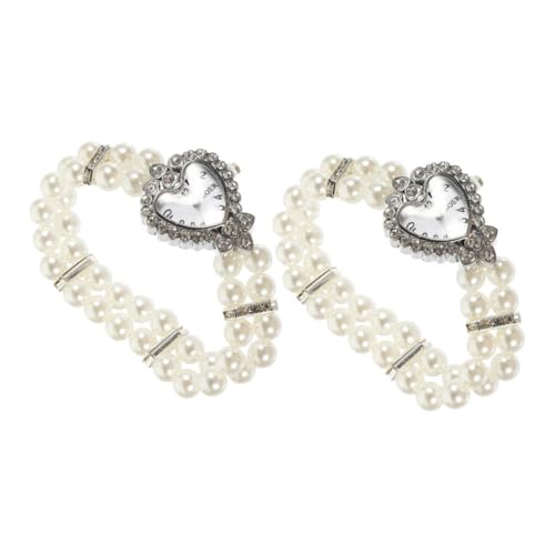 OSALADI 2stücke Damen Armbanduhr Mit Kristallen Und Perlenarmband Quarz-handgelenkuhr Für Stilvolle Anlässe Für von OSALADI