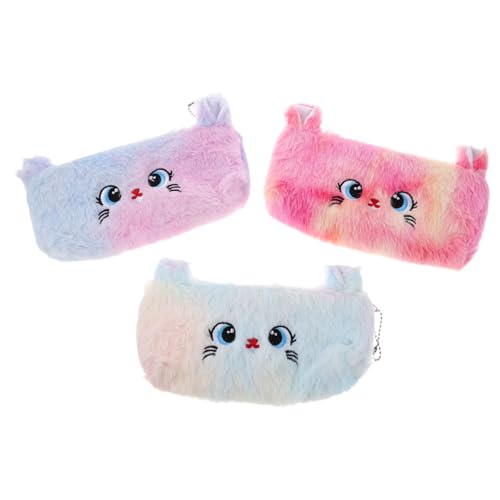 OSALADI 3 Stück Plüschkatze Bleistiftkoffer Zipper -Bleistift -Fall Bleistiftorganisator Aufbewahrungstasche für Stifte Tragbarer Bleistiftbeutel Reise-Kulturbeutel Federmäppchen Polyester von OSALADI