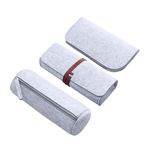 OSALADI 3 Stück Teiliges Filz Federmäppchen Set Organizer für Stifte Kosmetik und Hellgrau Praktische Aufbewahrungstasche mit Verschiedenen Formen für Erwachsene von OSALADI