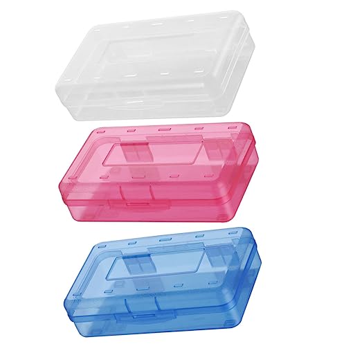 OSALADI 3 Stück Transparente Kunststoff Stiftebox mit Großem Fassungsvermögen Praktische Aufbewahrungsbox für Bleistifte Kosmetikpinsel und Malutensilien Sicherer Deckel von OSALADI