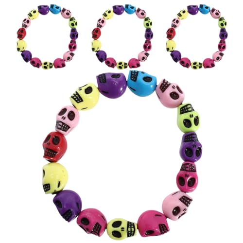 OSALADI 4 Stück Bunte Schädel Perlen Armbänder Extravaganter Punk Stil Halloween Schmuck für Damen und Herren für Besondere Anlässe von OSALADI
