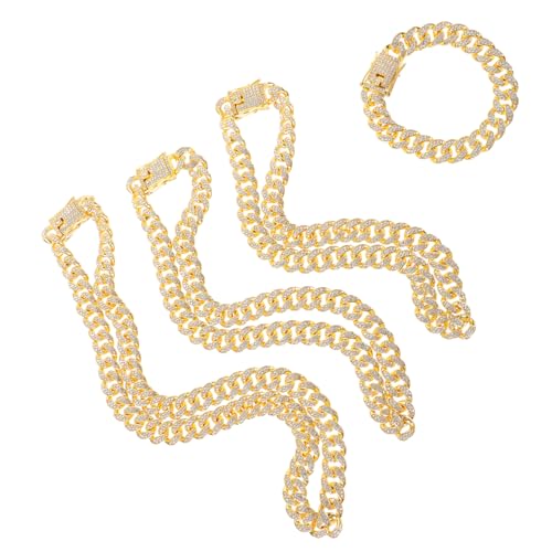 OSALADI 4 Stück Teiliges Hip Hop Schmuck Langlebiger mit Funkelnden Strasssteinen Bestehend Kettenlängen Stylische Link Chain für Herren und Damen von OSALADI