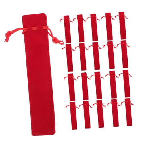 OSALADI 50 Stück Teiliges Rotes Kordelzug Stiftetui aus Dicker Doppelseitiger Veloursfaser Vielseitige Aufbewahrungstasche für Füller Marker und Schreibgeräte für Schule Büro und Reise von OSALADI