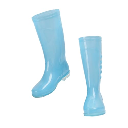 OSALADI Damen Regenstiefel PVC Leicht und Bequem Rutschfest Hoher Schaft Transparent Candy Blau Robust Traktionsstarke Sohle Alltagsschuh von OSALADI