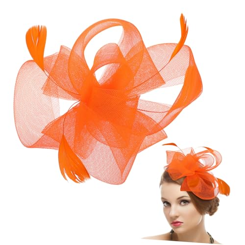 OSALADI Fascinator-Hut Für Damen 1950Er-Jahre-Fascinator-Derby-Hut Blumenbänder Auf Einem Stirnband Und Einem Clip -Teeparty-Kopfbedeckung Für Hochzeitsfeier Orange von OSALADI