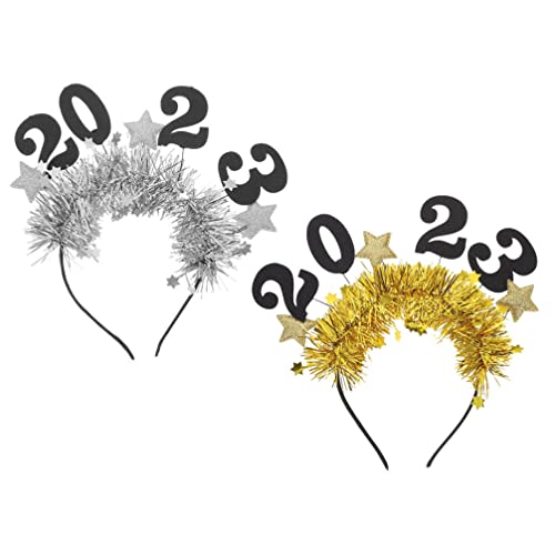 OSALADI 2st Neues Jahr Stirnband Stirnbänder Für Weihnachtsfeiern Kompaktes Haarband Frohes Neues Jahr Stirnbänder Lametta Star Haarreifen Tiara-krone Neujahr Hut Fräulein Foto Latte-kunst von OSALADI