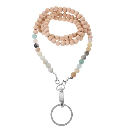 OSALADI Holzperlen Lanyard für Ausweishalter Tragbares Schlüsselband Badge Halterung Vielseitig Einsetzbar Handgefertigte Kette Holz und Edelsteinen Stilvolle Dekoration für Hals oder von OSALADI