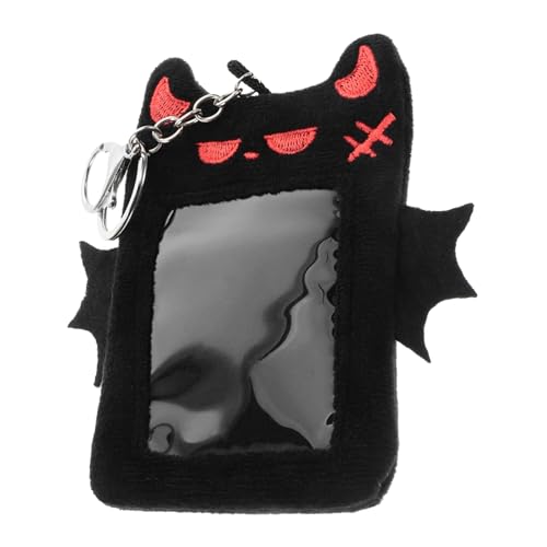 OSALADI Plüsch Kartenhalter Schlüsselanhänger mit Flügeln Weicher Kuschelstoff Einzigartiges Design Niedlicher Fotokartenhalter für Schüler und Fans Kartenetui mit Auffälligem Schwarz von OSALADI