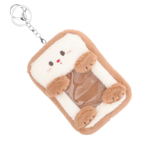 OSALADI Plüsch Kartenhalter mit Sichtfenster und Abnehmbarem Band Aufbewahrung für Id Karten Kreditkarten Postkarten für Büro Schule und Veranstaltungen Braunes Toast Design von OSALADI