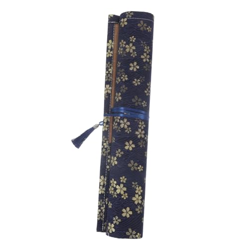 OSALADI Rollen Bürste Aufbewahrungstasche Federmäppchen Etui Stiftbeutel groß Kunst Zeichnen von Bleistiften Schreibwarenhalter Brunnenpenstfall Malpinselfolie Stiftorganisator Bambus Blau von OSALADI