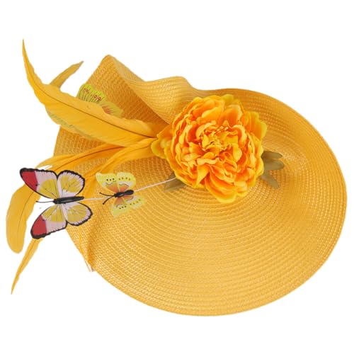 OSALADI Tea-Party-Hut-Stirnband Gelber Fascinator Kopfbedeckung Für Frauen Bankett-Kopfschmuck Schmetterling Braut-Kopfschmuck Haarschmuck Für Festivals von OSALADI