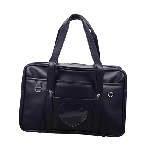 OSALADI Wasserdichte PU Schultertasche Unisex Handtasche mit Schnallen Design Großer Kapazität für Laptop und Bücher Uniformtasche für Schule und Alltag Dunkelblau von OSALADI