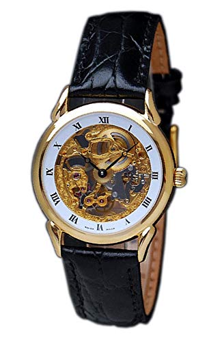 OSCO Armbanduhr Analog Automatik mit Lederarmband (3.4 cm, Weiss/Gold) von OSCO