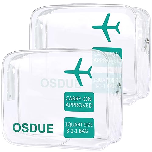 OSDUE 2 Stück Kulturbeutel Transparent, Flugzeug PVC Kosmetiktasche Wasserdicht, Handgepäck-Reisezubehör, Make-up Tasche für Männer, Frauen, Kinder, Familie (Grün) von OSDUE