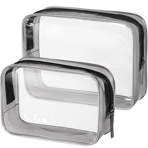 OSDUE 2 Stück Kulturbeutel Transparent, Flugzeug PVC Kosmetiktasche Wasserdicht, Handgepäck-Reisezubehör, Make-up Tasche für Männer, Frauen, Kinder, Familie (M-Schwarz) von OSDUE