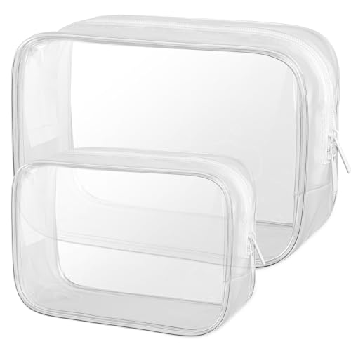 OSDUE 2 Stück Kulturbeutel Transparent, Flugzeug PVC Kosmetiktasche Wasserdicht, Handgepäck-Reisezubehör, Make-up Tasche für Männer, Frauen, Kinder, Familie (M-Weiß) von OSDUE