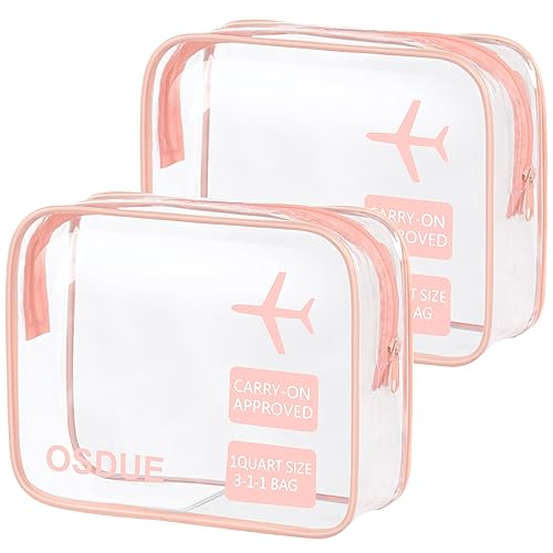 OSDUE 2 Stück Kulturbeutel Transparent, Flugzeug PVC Kosmetiktasche Wasserdicht, Handgepäck-Reisezubehör, Make-up Tasche für Männer, Frauen, Kinder, Familie (Rosa) von OSDUE