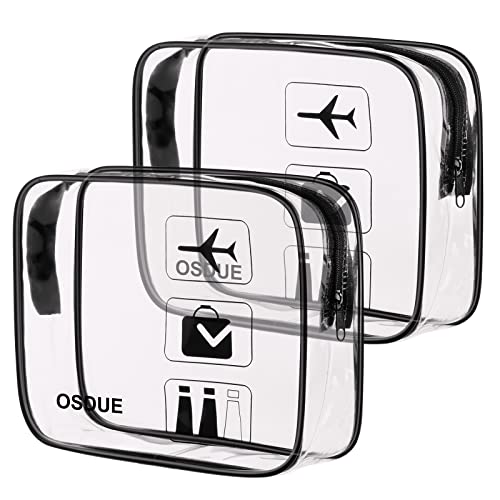 OSDUE 2 Stück Kulturbeutel Transparent, Flugzeug PVC Kosmetiktasche Wasserdicht, Handgepäck-Reisezubehör, Make-up Tasche für Männer, Frauen, Kinder, Familie (Schwarz) von OSDUE