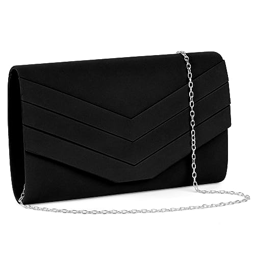 OSDUE Damen Clutch, Wildleder Handtasche, Elegante Envelope Tasche Kettentasche Schultertaschen für Hochzeit Party Freizeit Date (Schwarz) von OSDUE