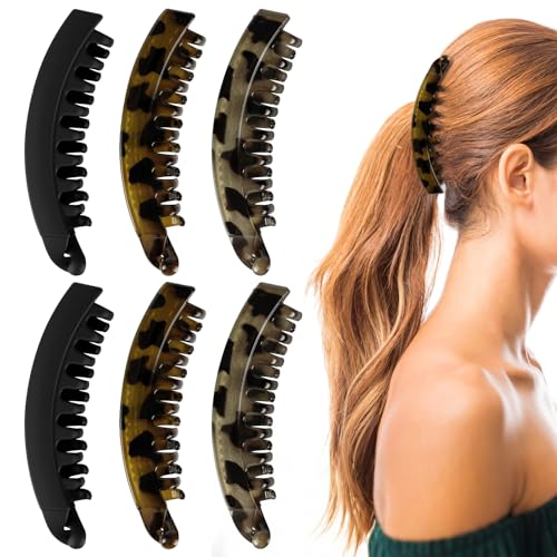 OSDUE Groß Bananen Haarspange, 6 Stück Rutschfeste Pferdeschwanz Haarklammern für Damen und Mädchen mit dickem Haar Vintage Haarklammer für Modische Frisuren und Clips Haarstyling-Zubehör -Muster E von OSDUE