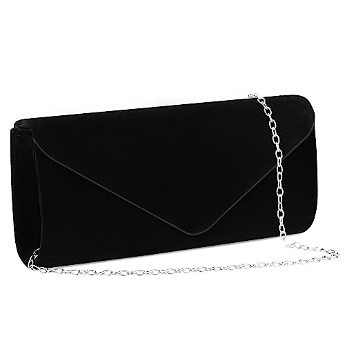 OSDUE Kettentasche, Clutch Damen, Samt Abendtasche, Elegante Envelope Tasche Kettentasche Schultertaschen für Hochzeit Party Freizeit Date (Schwarz) von OSDUE