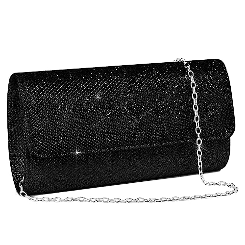 OSDUE Kettentasche, Clutch Damen, Schwarz Abendtasche, Elegante Envelope Tasche Kettentasche Schultertaschen für Hochzeit Party Freizeit Date(Schwarz) von OSDUE