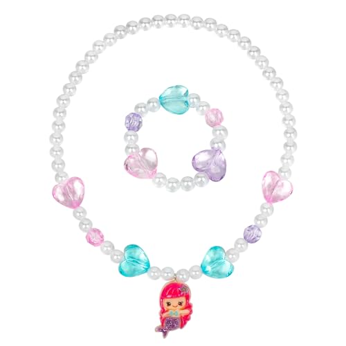 OSDUE Meerjungfrau Schmuck Set Mädchen: Meerjungfrau Armband Set, Enthält Halskette, Armbänder, Kinderschmuck für Party Dress Up Geschenk (2 Stück) von OSDUE