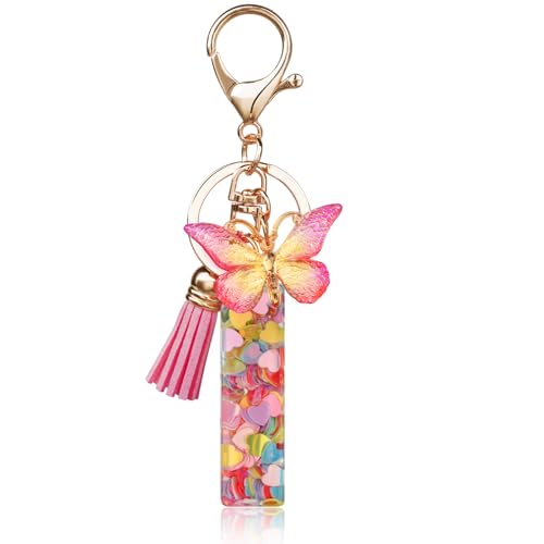 OSDUE Schlüsselanhänger für Damen, Alphabet Schlüsselanhänger, Mädchen Schlüsselanhänger, Rosa Schlüsselanhänger, Schmetterling Schlüsselanhänger Buchstabe für Frauen Mädchen Geburtstag Geschenke, I von OSDUE