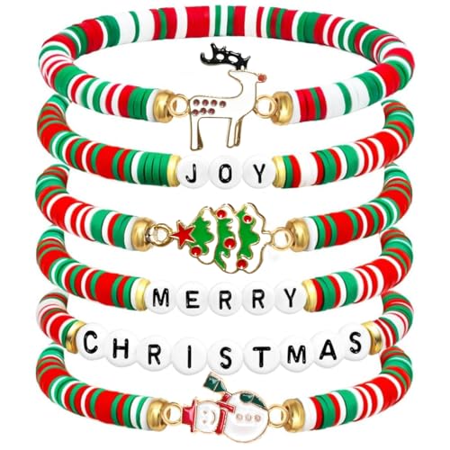 OSHPPKEL Weihnachts-Armbänder, Polymer-Ton, Schmuck, Frohe Weihnachten, für Damen, Teenager, Mädchen, Geschenke, 6 Stück OSHPPKEL Weihnachts-Armbänder, Polymer-Ton, Schmuck, Frohe Weihnachten, für Damen, Teenager, Mädchen, Geschenke, 6 Stück von OSHPPKEL