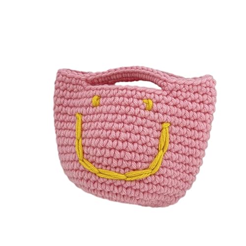 17x13CM Japanische Süße Süße Gestrickte Smiley Gesicht Mini Handgemachte Häkeln Handtaschen Tasche Für Frauen Münze Schlüssel Taschen Handtasche Geldbörse von OSKOUR