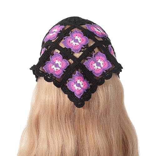 Erdbeer-Sonnenblumen-Muster, handgefertigt, gehäkelt, Haarbandana, Haarschal, Dreiecks-Stirnbänder, Häkel-Haarband, Kopftuch für Frauen und Mädchen von OSKOUR