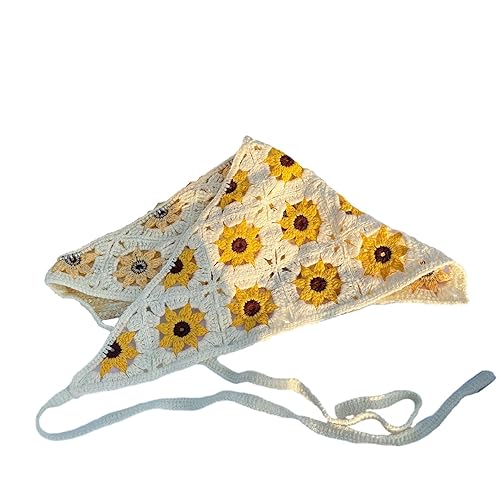 Kleines Gänseblümchen Lila Grün Handgemacht gehäkeltes Haarbandana Haarschal Dreieck Stirnbänder Häkelhaarband Kopftuch für Frauen Mädchen von OSKOUR