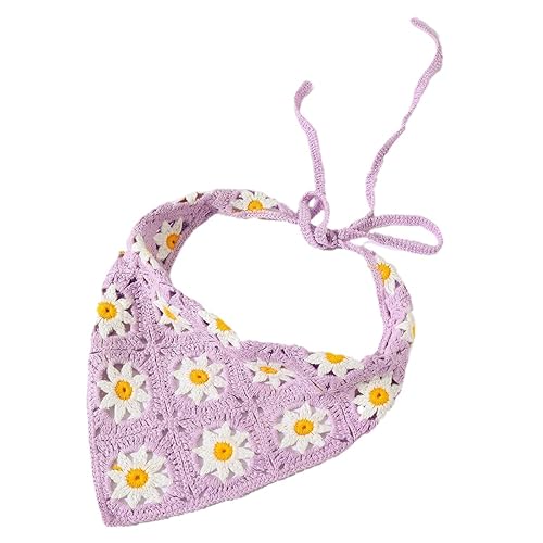 Kleines Gänseblümchen Lila Grün Handgemacht gehäkeltes Haarbandana Haarschal Dreieck Stirnbänder Häkelhaarband Kopftuch für Frauen Mädchen von OSKOUR