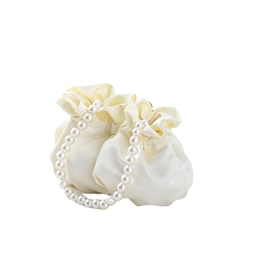 Mini weiße Perlen-Eimertasche, kleine Perlen-Puppentaschen für Hochzeit, Abendparty, Satin-Tasche, Damen-Clutch, Brautjungfern-Handtasche von OSKOUR