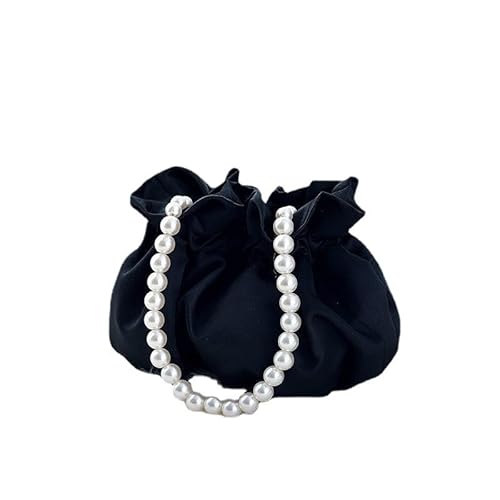 OSKOUR Schwarze Eimertaschen, kleine Umhängetaschen, Perlen-Umhängetaschen, kleine Perlen-Puppentaschen für Hochzeit, Satin-Tasche, Damen-Brautjungfer-Handtasche von OSKOUR