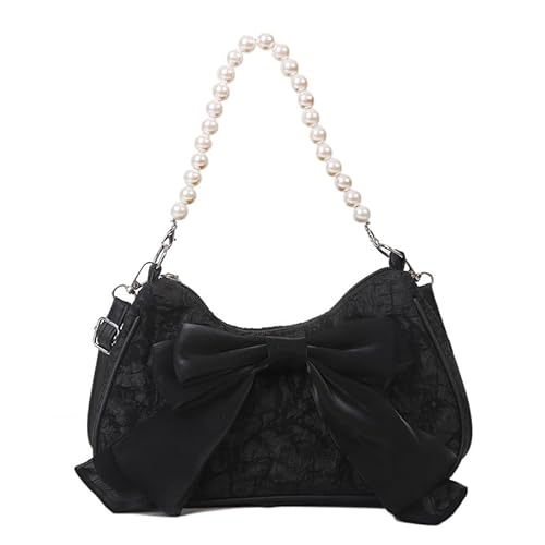 OSKOUR Schwarze Schleife Perlen Umhängetasche Kleine Perlen Dolly Taschen für Hochzeit Abend Party Satin Tasche Frauen Clutch Brautjungfer Handtasche von OSKOUR